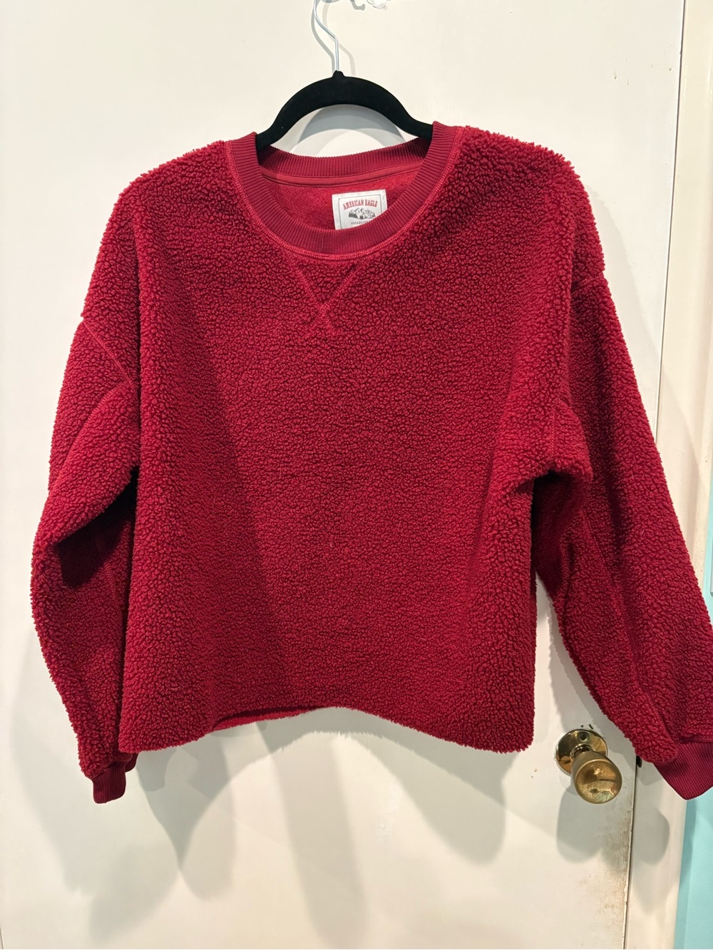 American Eagle Cozy Sherpa Crewneck Sweater - Red